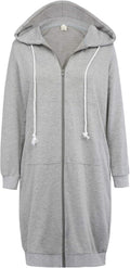 Women's Casual Pockets Zip Up Hoodies Tunic Sweatshirt - Long Hooded