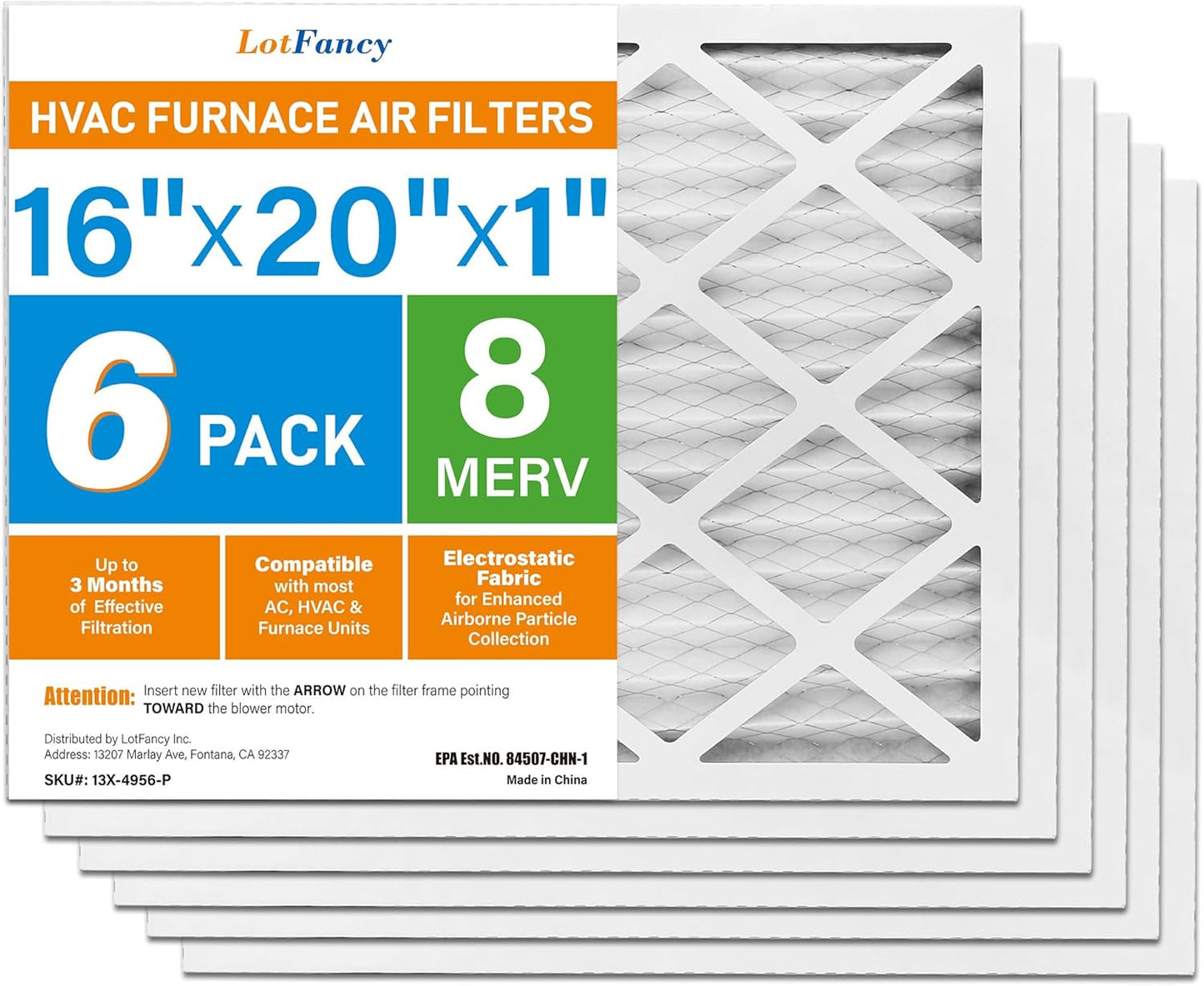 LotFancy 16x20x1 Air Filter MERV 8 for Home AC & Heating