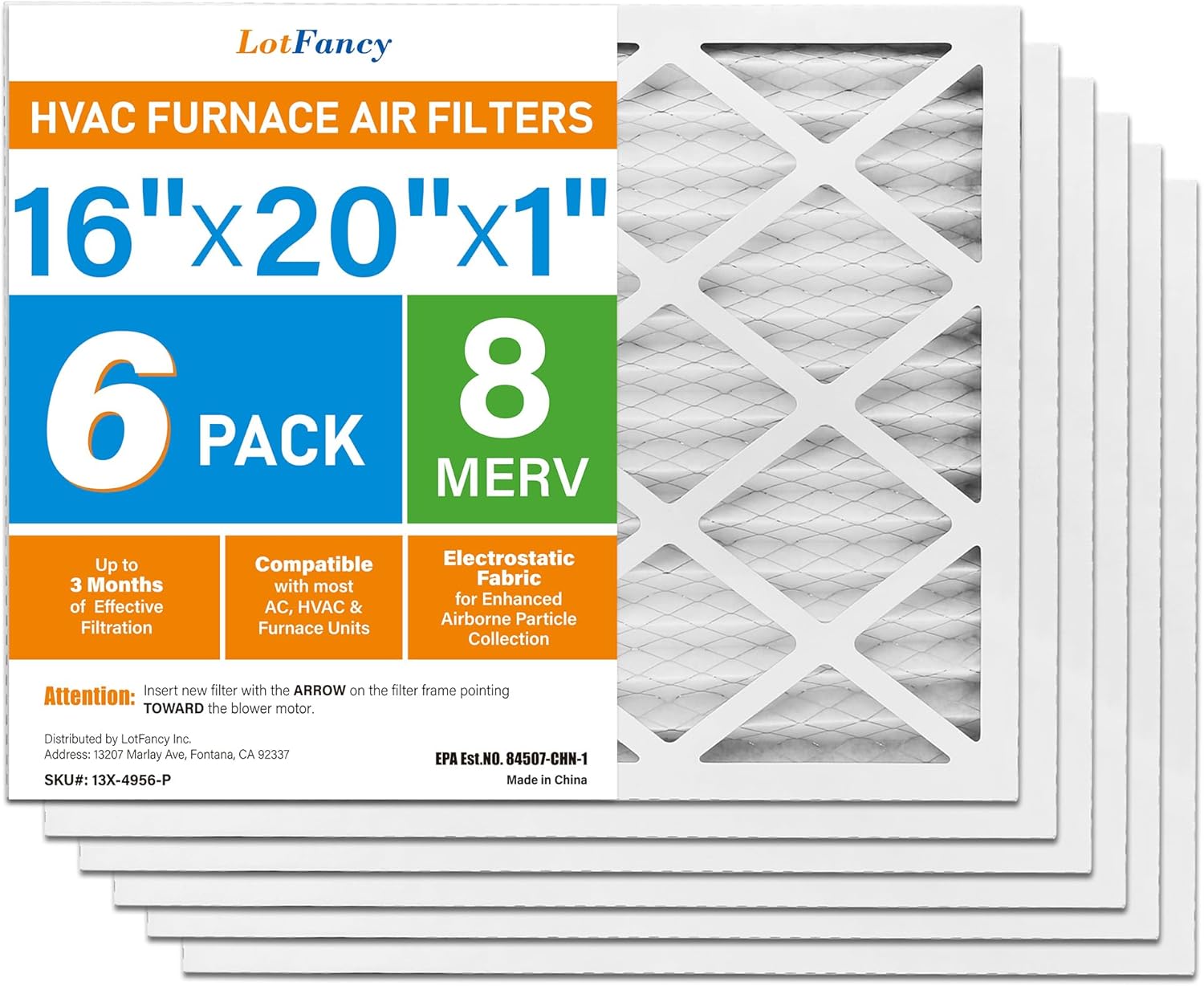 LotFancy 16x20x1 Air Filter MERV 8 for Home AC & Heating