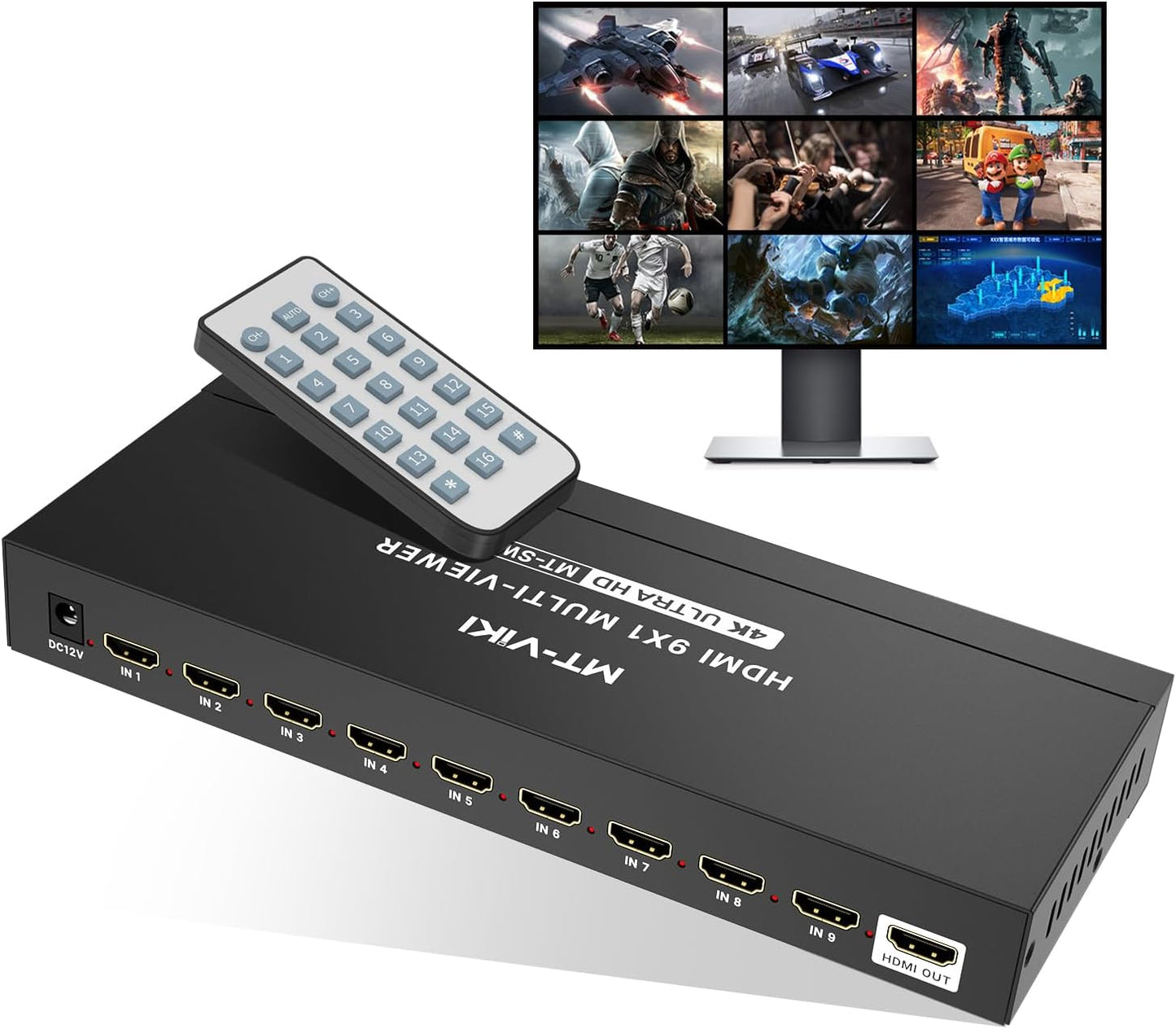 MT-VIKI 4K HDMI Multi-Viewer 9x1 with IR Remote for Gaming