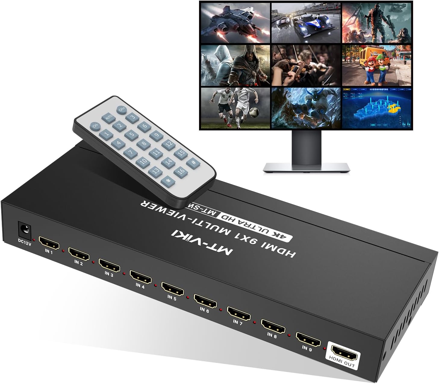 MT-VIKI 4K HDMI Multi-Viewer 9x1 with IR Remote for Gaming
