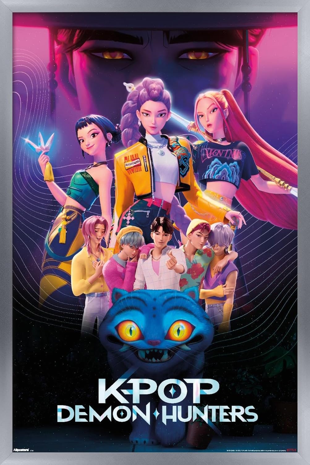 KPop Demon Hunters 2025 Group Wall Poster with Silver Frame