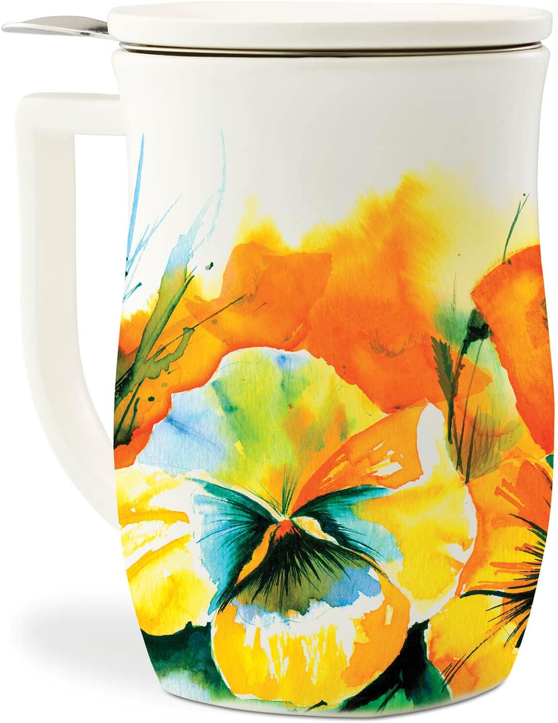 Tea Forte Wild Poppy Fiore Ceramic Tea Mug with Infuser & Lid