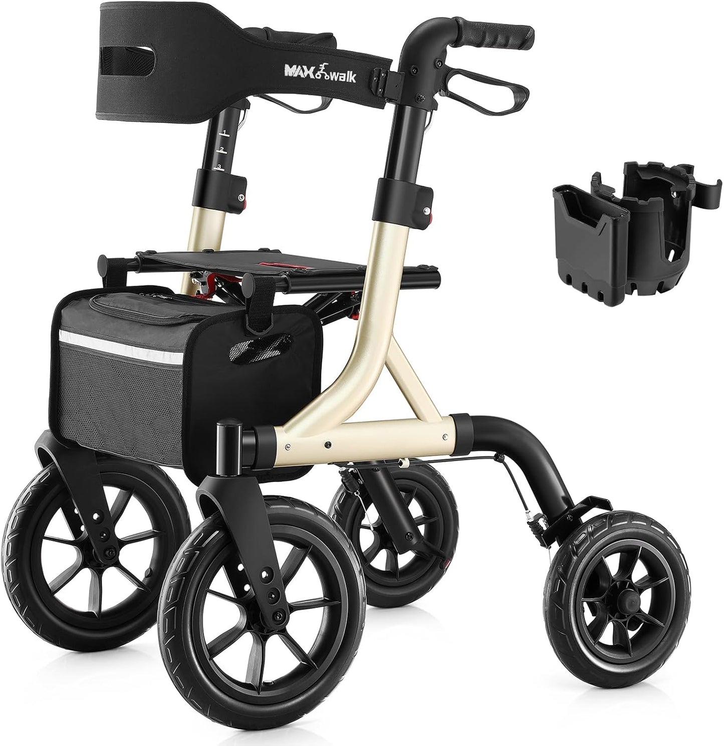 All Terrain Rollator Walker with Seat and 12 Inch Rubber Wheels