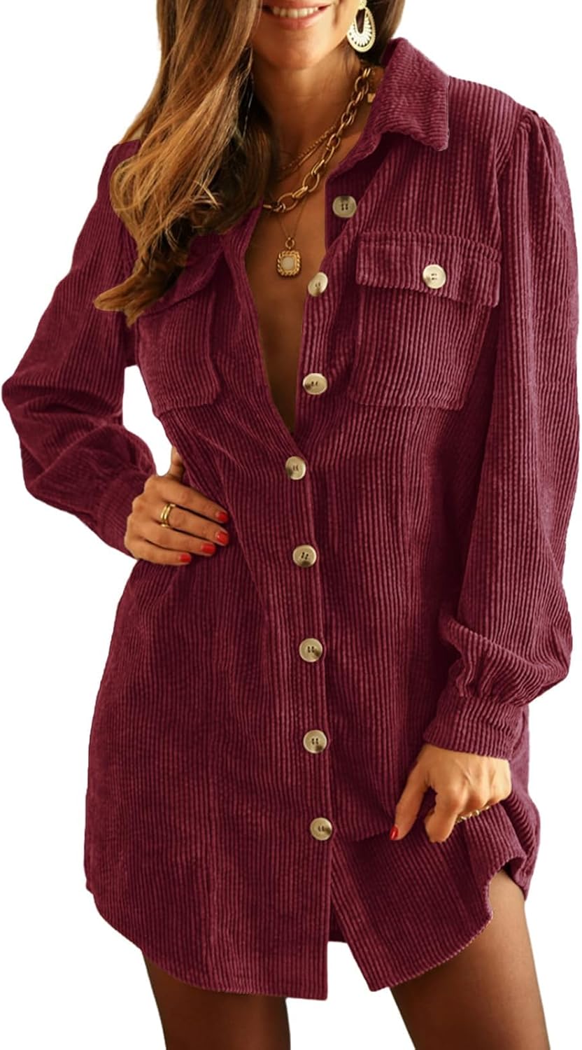 Alaster Queen Corduroy Long Sleeve Short Dress for Women