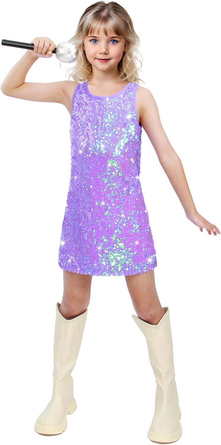Girls Sequin Dress Sparkly Sleeveless Costume for Parties