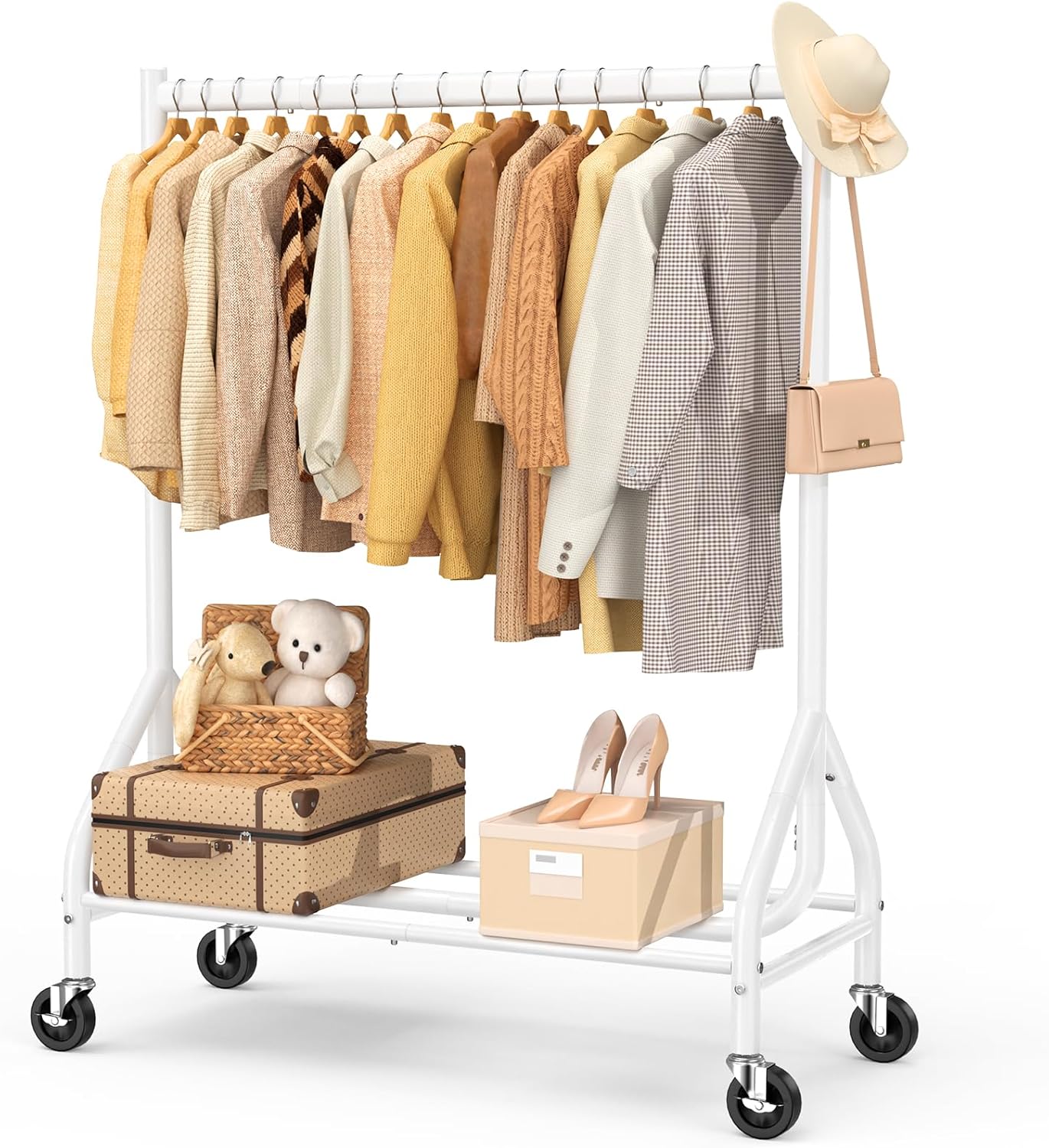 EAGMAK Heavy Duty Clothes Rack with Lockable Wheels for Stability