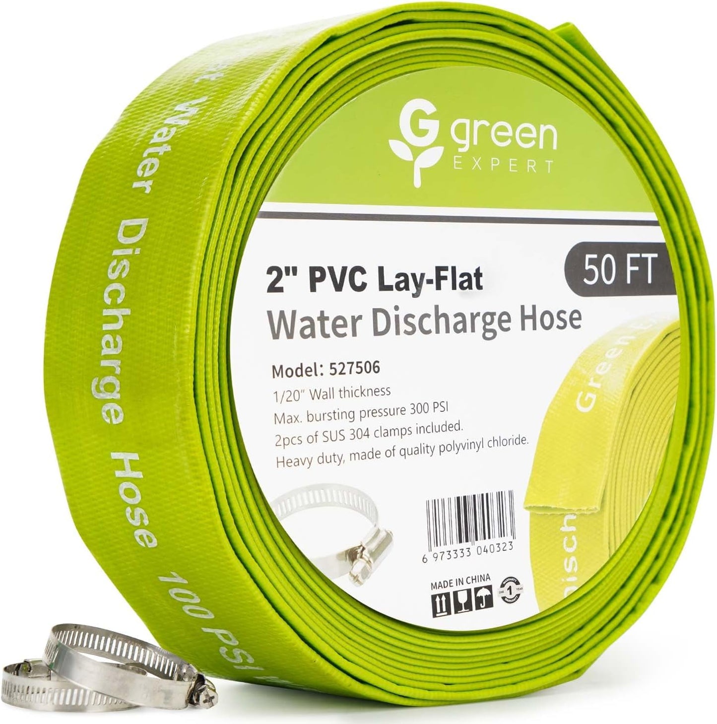 Green Expert 2 Inch ID Lay Flat Discharge Hose for Water Removal