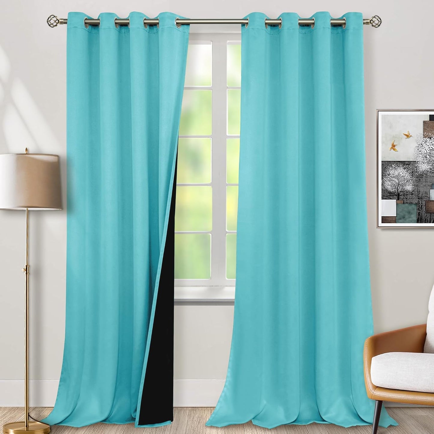 BGment Aqua Blackout Curtains 95 Inches Long for Living Room