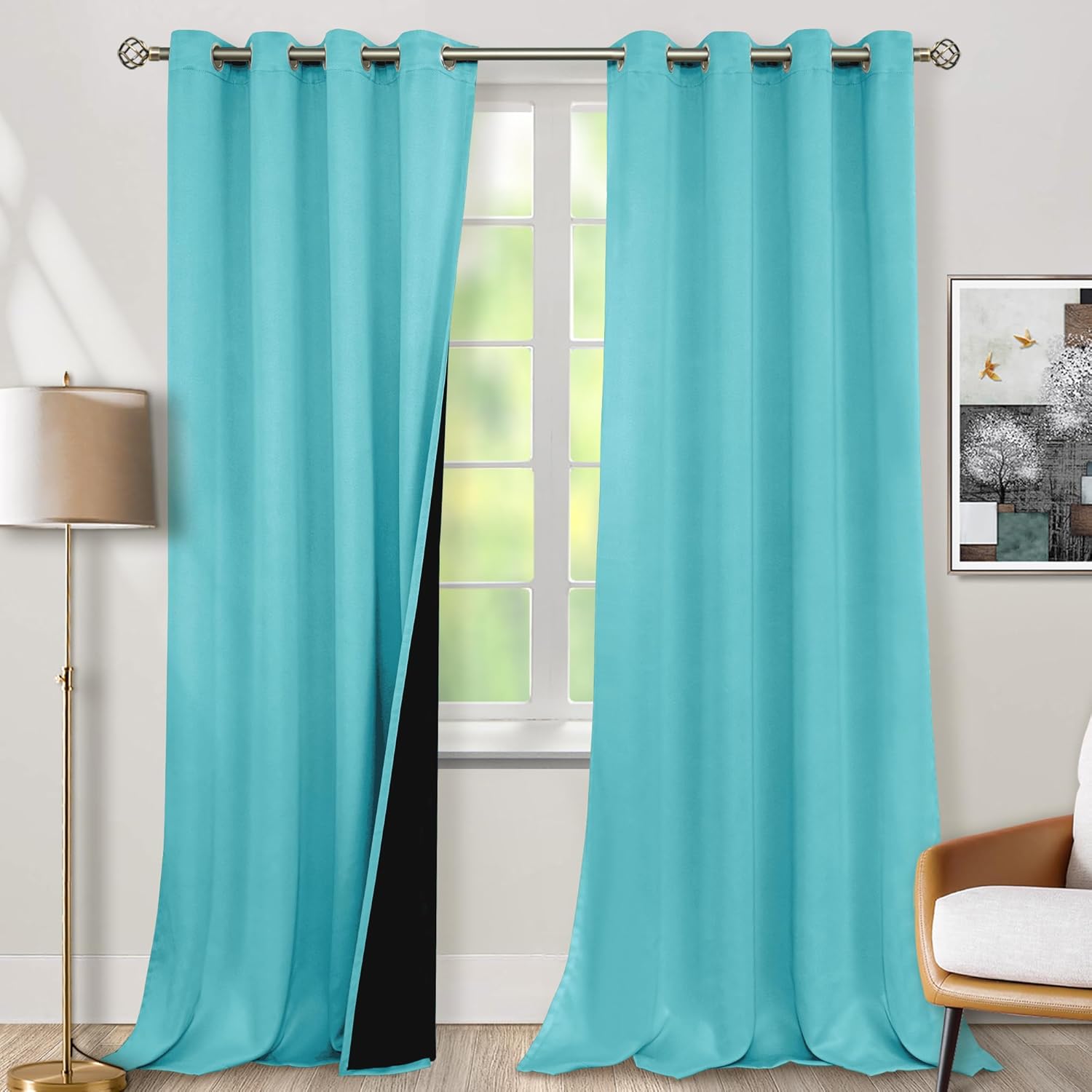 BGment Aqua Blackout Curtains 95 Inches Long for Living Room