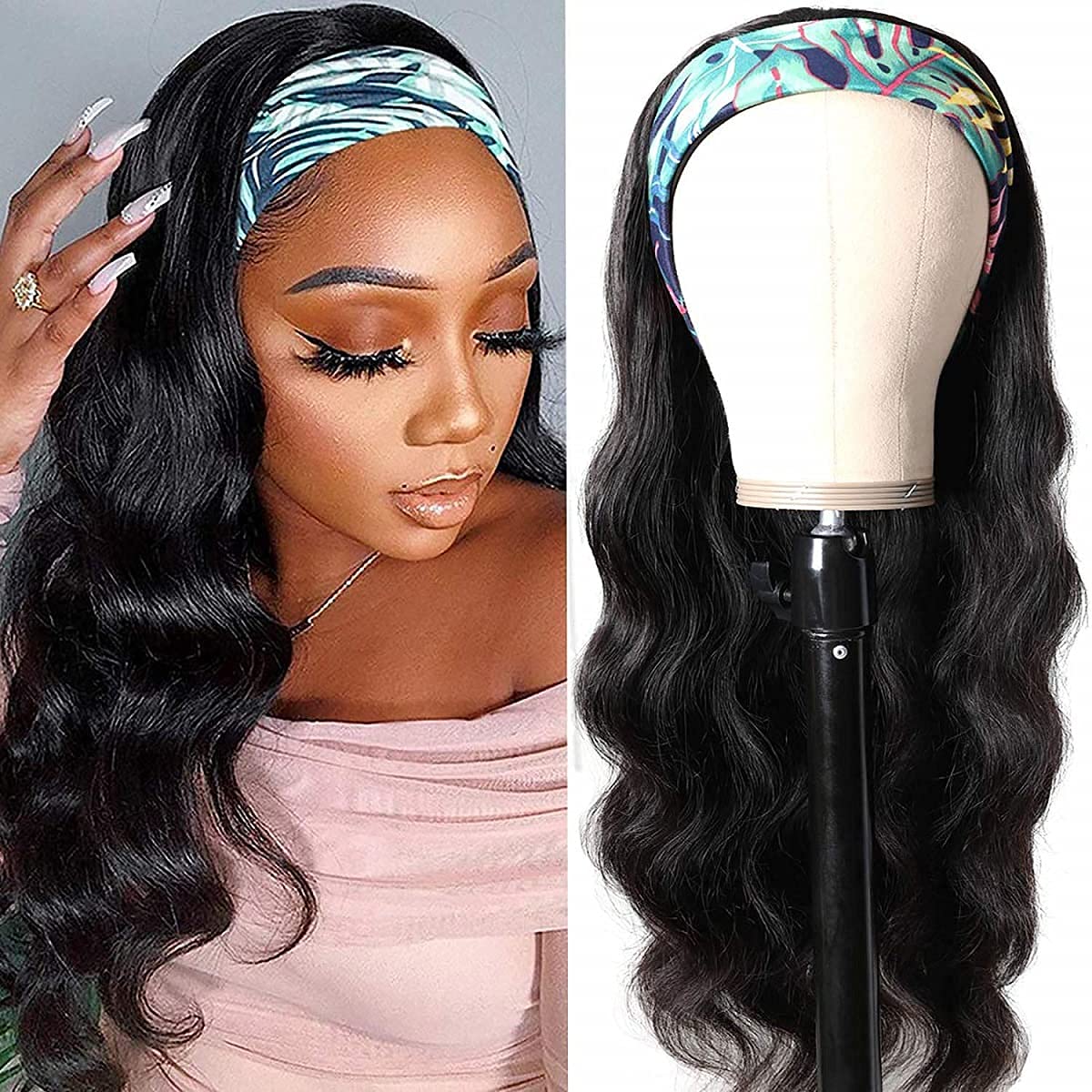 Body Wave Headband Human Hair Wig 24 Inch for Black Women