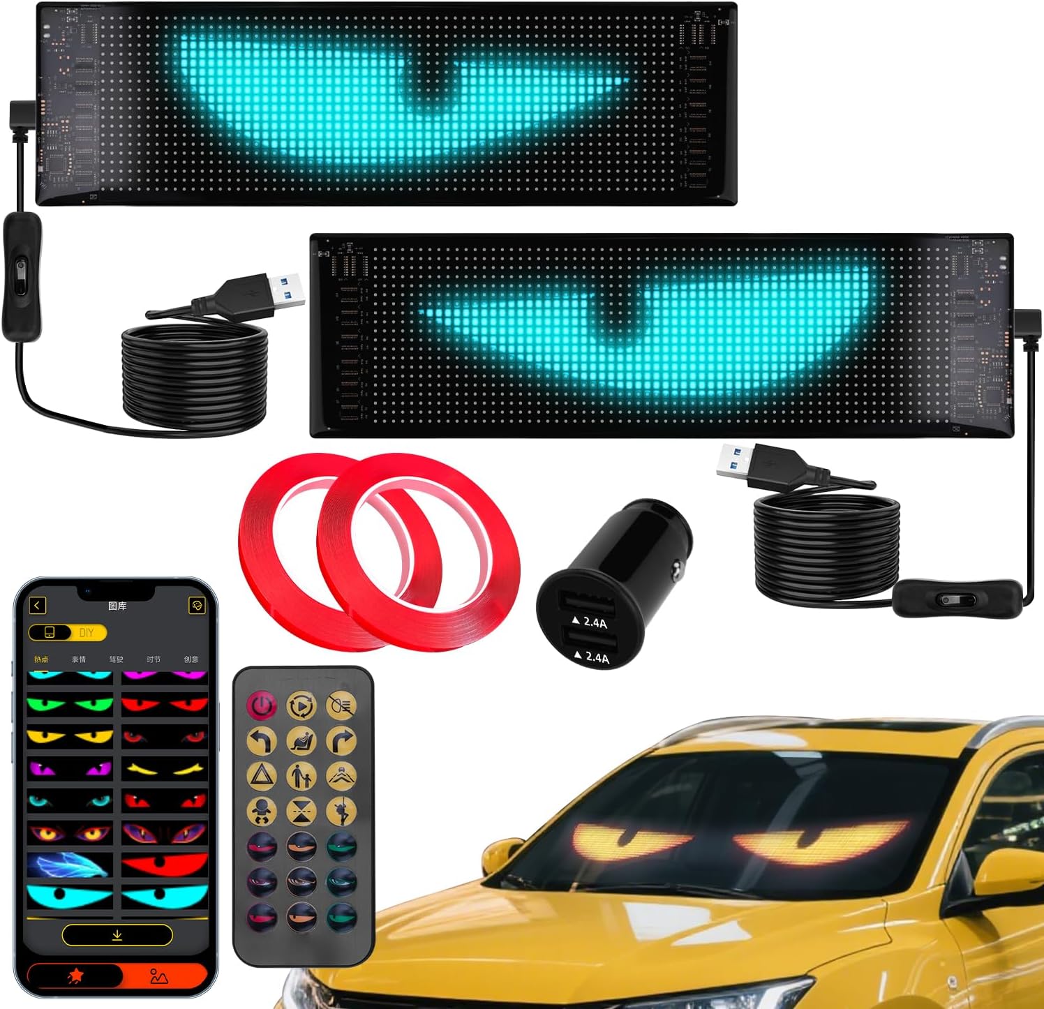 Vibrant 2-Pack Devil Eyes LED Display for Car Windshield