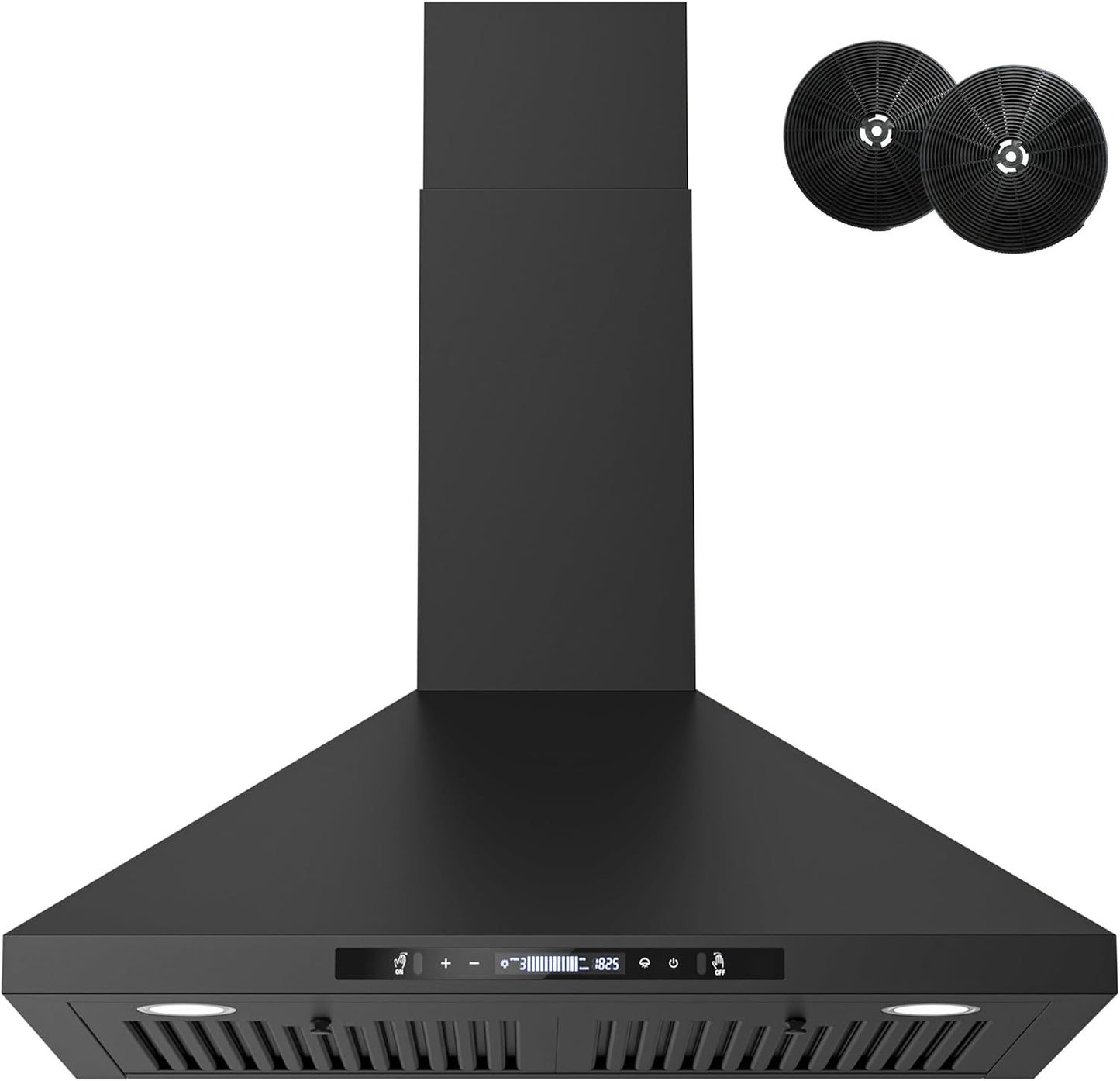 FIREGAS 30 Inch Wall Mount Black Range Hood with 900 CFM Power