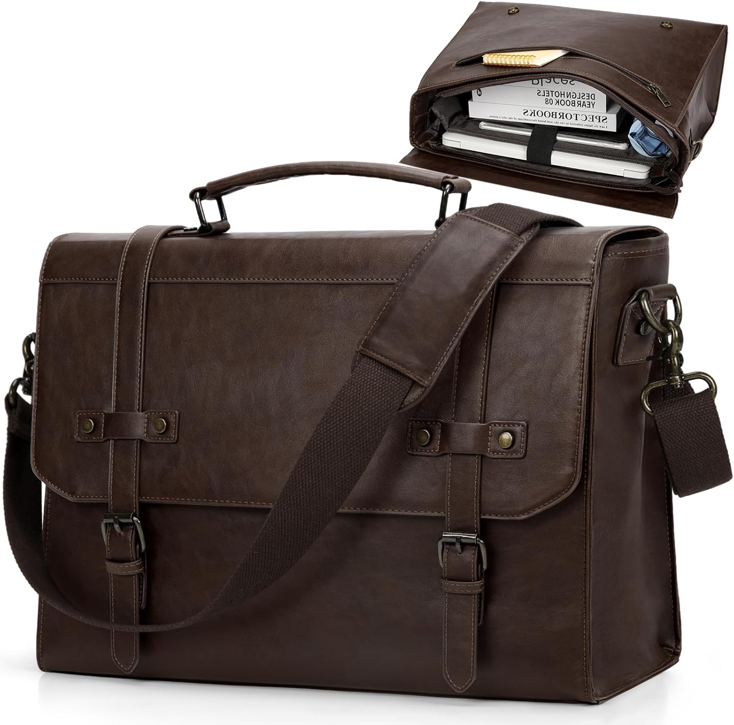 RAINSMORE Mens Messenger Bag 17 Inch Waterproof Vintage Leather
