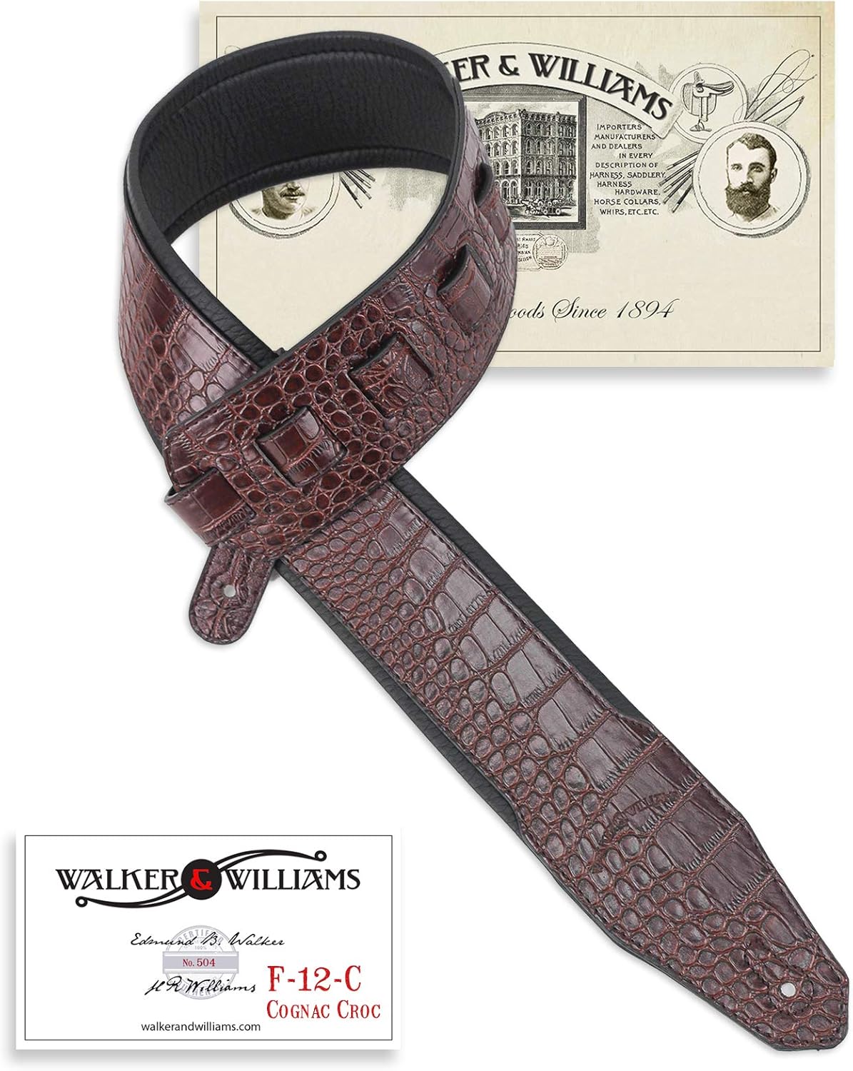 Walker & Williams F-12-C Cognac Brown Alligator Guitar Strap