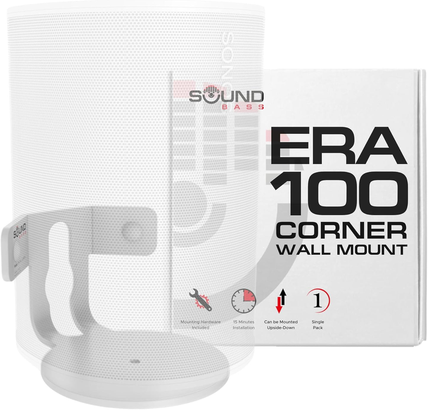 Low Profile White Corner Mount for Sonos ERA 100 - Enhanced Sound Bass