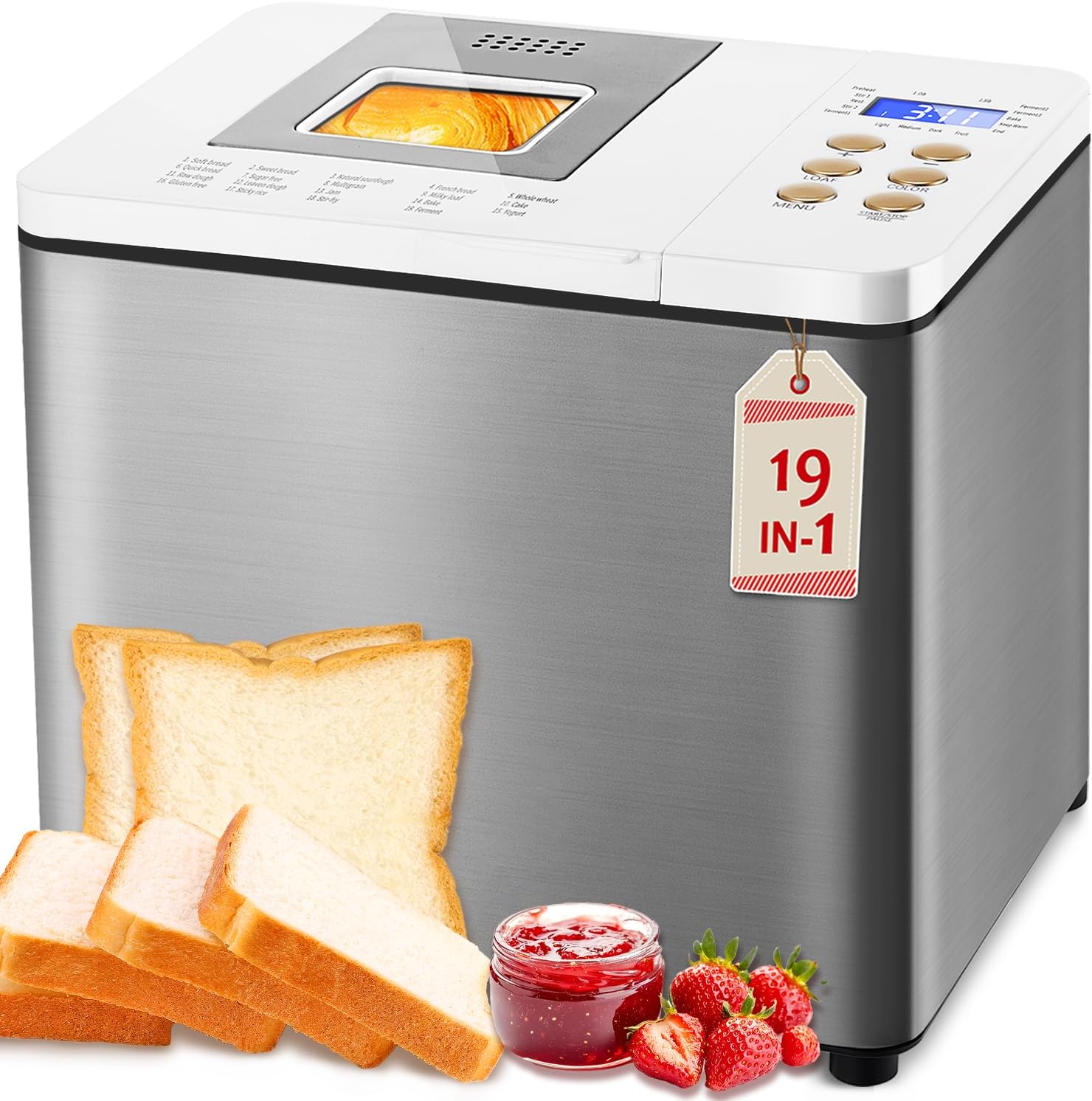 KEEPEEZ Smart Bread Maker: Dual Heaters, 15H Timer, Non-Stick Pan