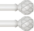 2 Pack White Curtain Rods 1ft Decorative Adjustable Farmhouse Rod
