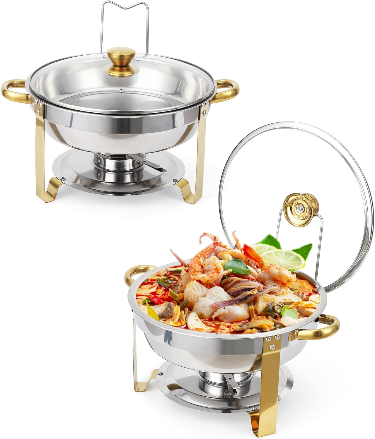 5 QT Round Chafing Dishes Set of 2 for Buffet and Catering