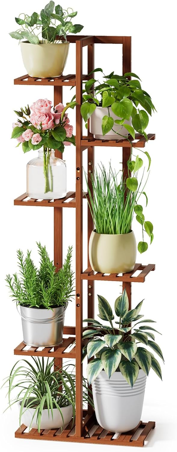 48 Inch Tall Plant Stand for Indoor Plants - 6 Tier Bamboo Rack