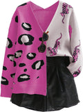 WDIRARA Women's Leopard Tiger Print V Neck Cardigan - Chunky Color