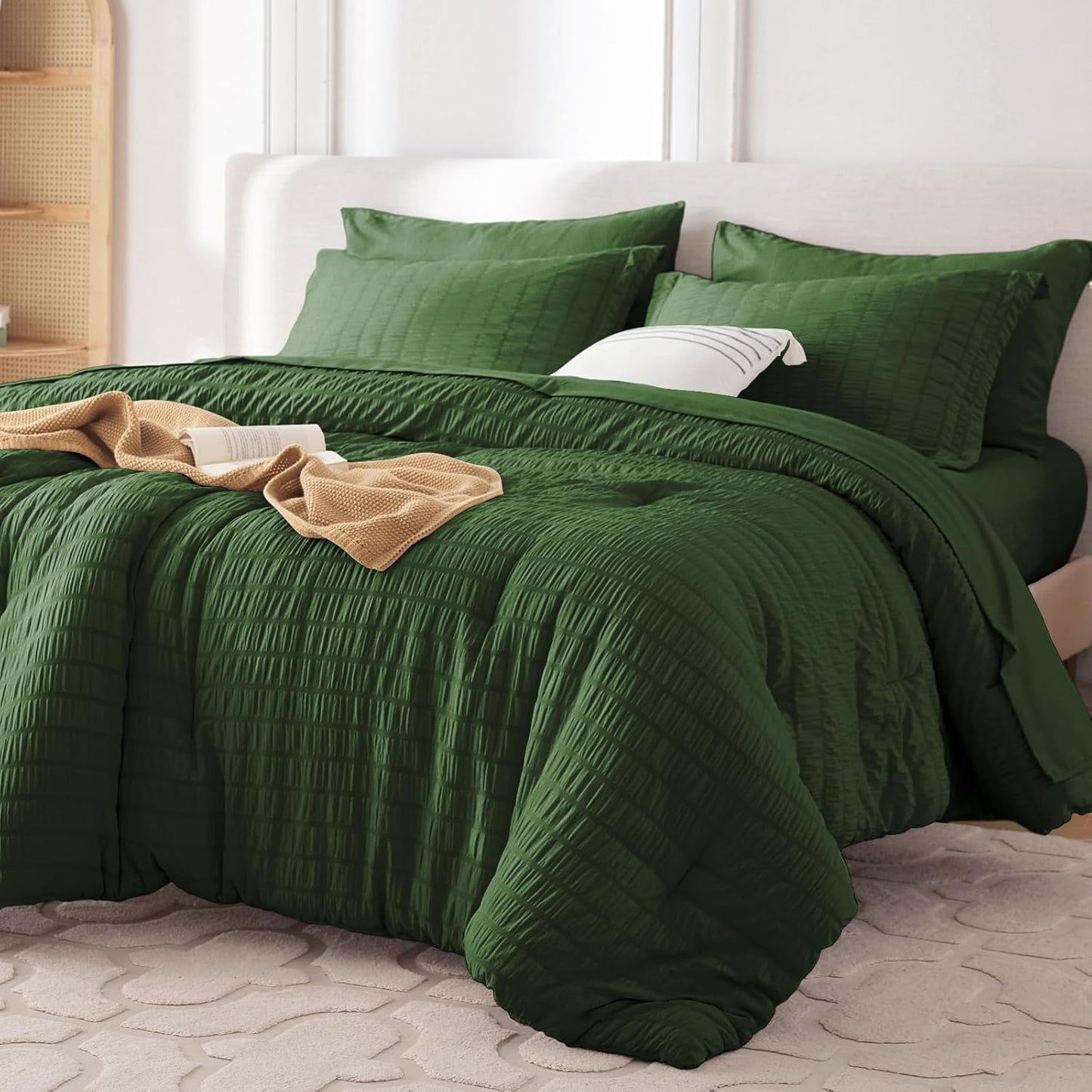MUXHOMO Full Comforter Set with Seersucker Design for Luxury Bedding