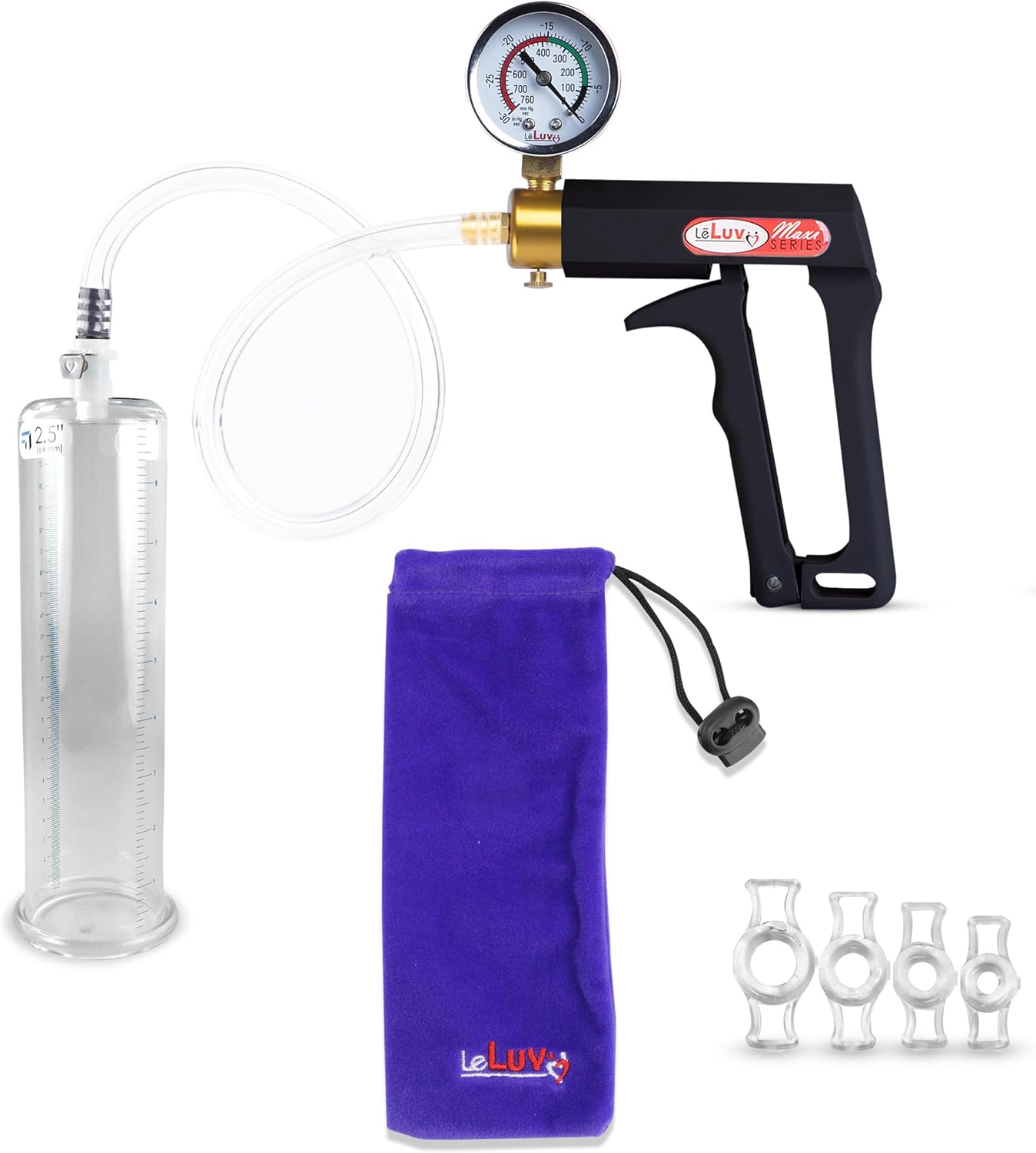 LeLuv Penis Pump Maxi with Gauge and Constriction Rings Bundle