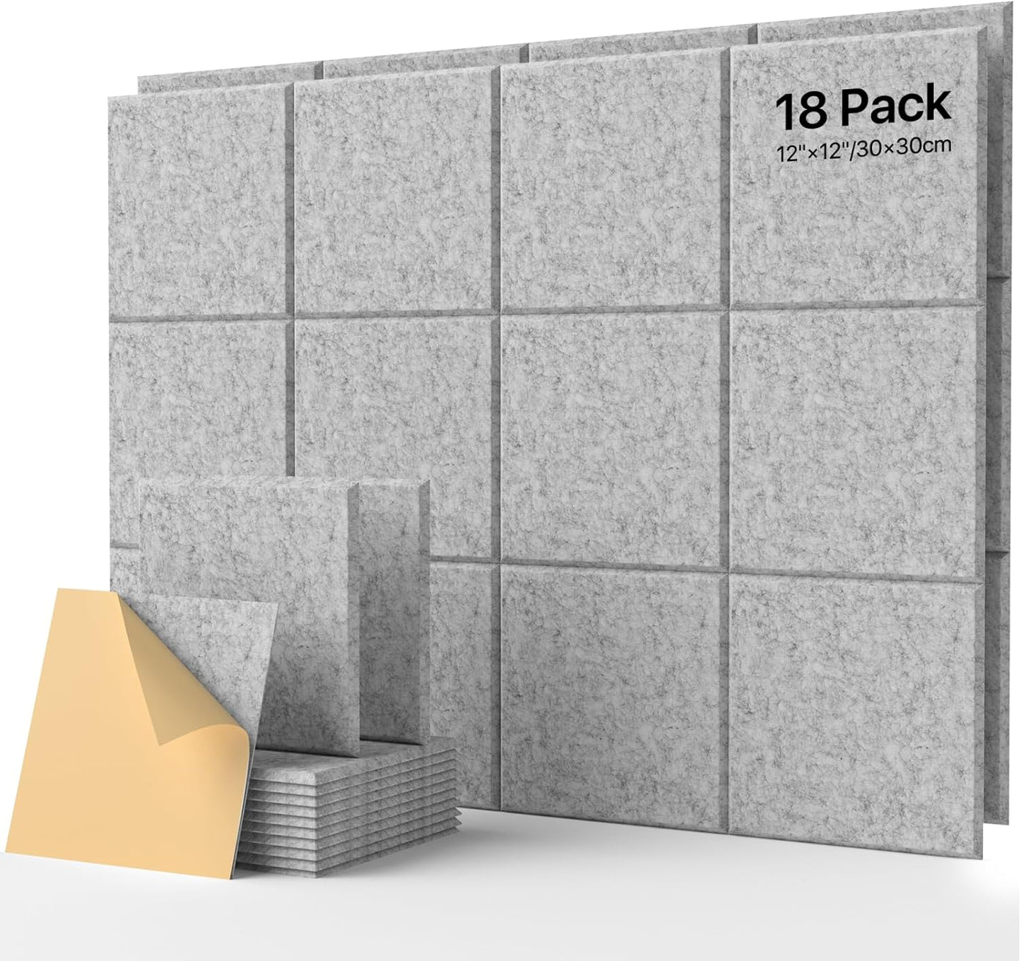 18 Pack Self-Adhesive Soundproof Wall Panels for Home Office