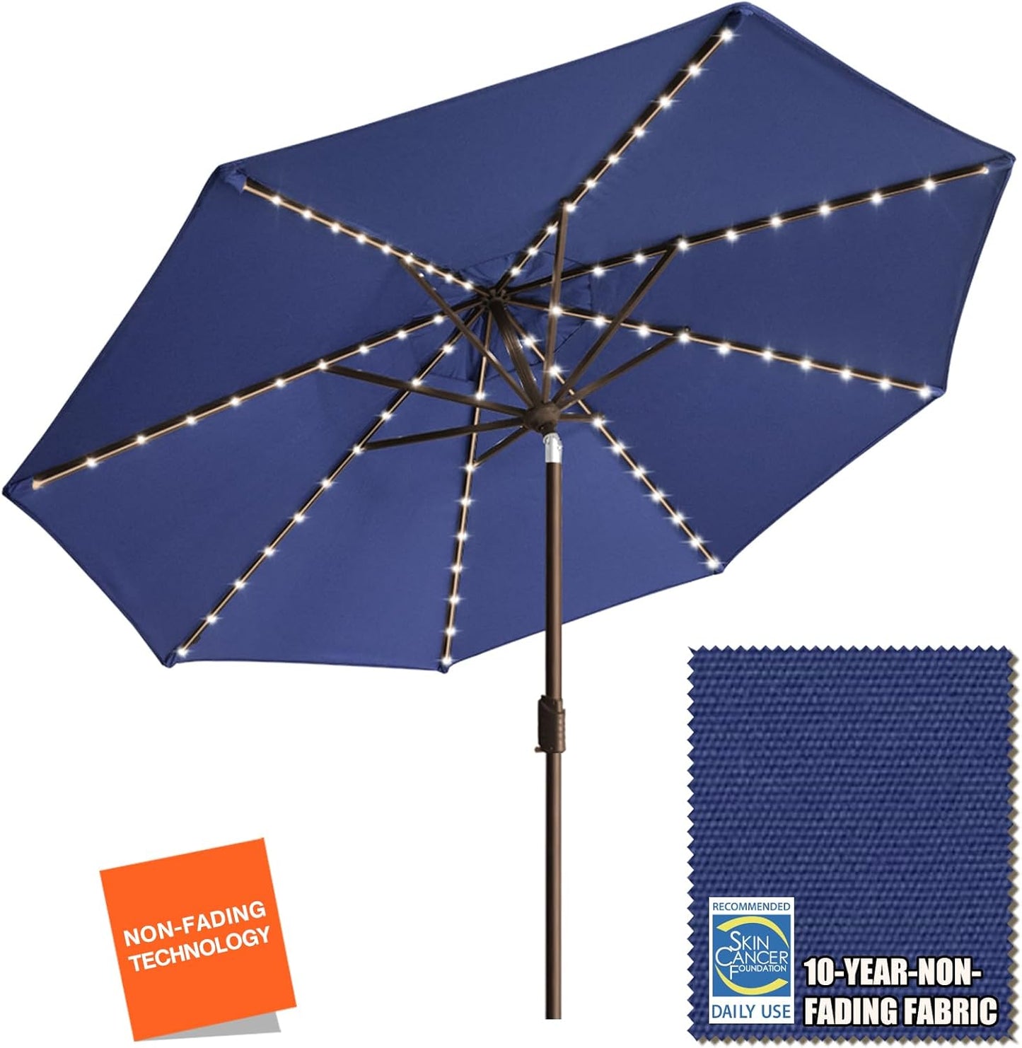 EliteShade 9ft Market Umbrella with LED Lights for Patio Use