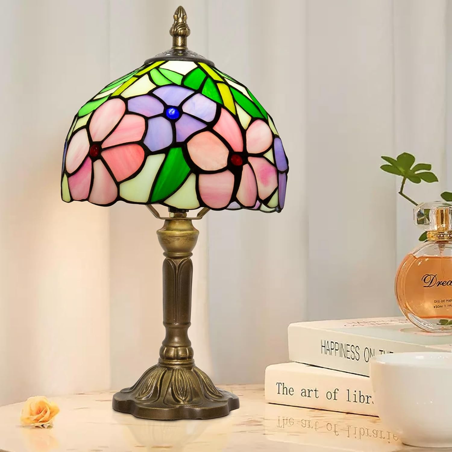 Small Tiffany Table Lamp with 3 Color Temperatures for Home