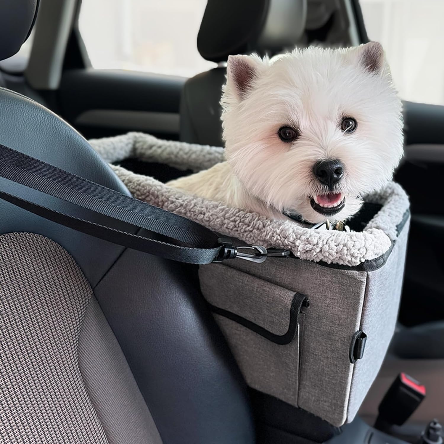 Niubya Small Dog Car Seat: Dual Safety Belts & Washable Cushion