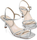 Kitten Heels Rhinestone Strappy Square Open Toe Sandals - 2.5in