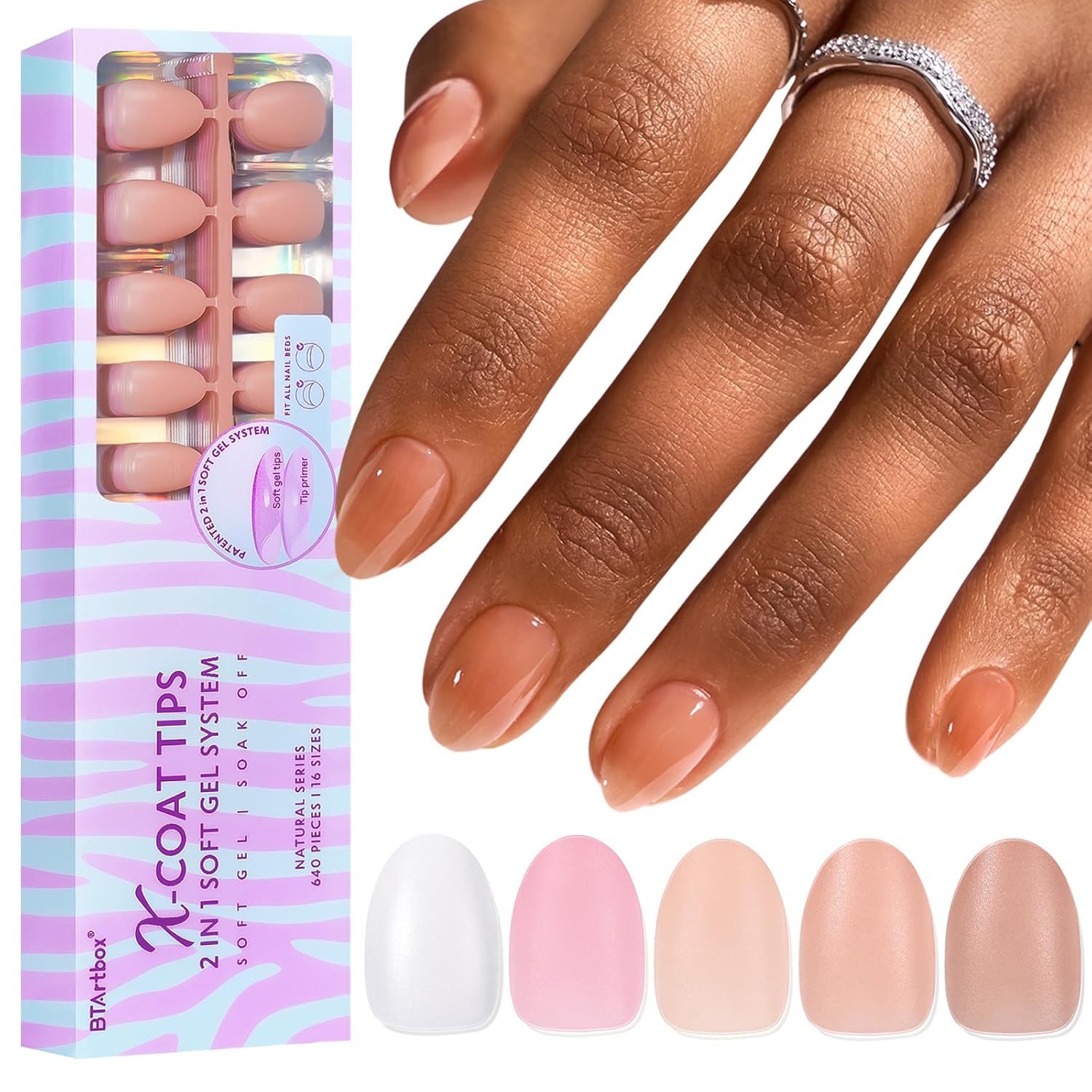 BTArtbox XCOATTIPS Gel Nail Tips - 640 Pcs Extra Short Almond