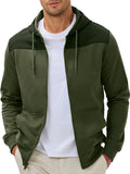 Men's Patchwork Zip Up Hoodie - Casual Warm Drawstring Jacket