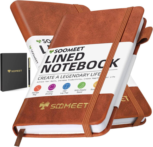 Compact Leather Pocket Notebook Set w/ Pen - 400 Pages