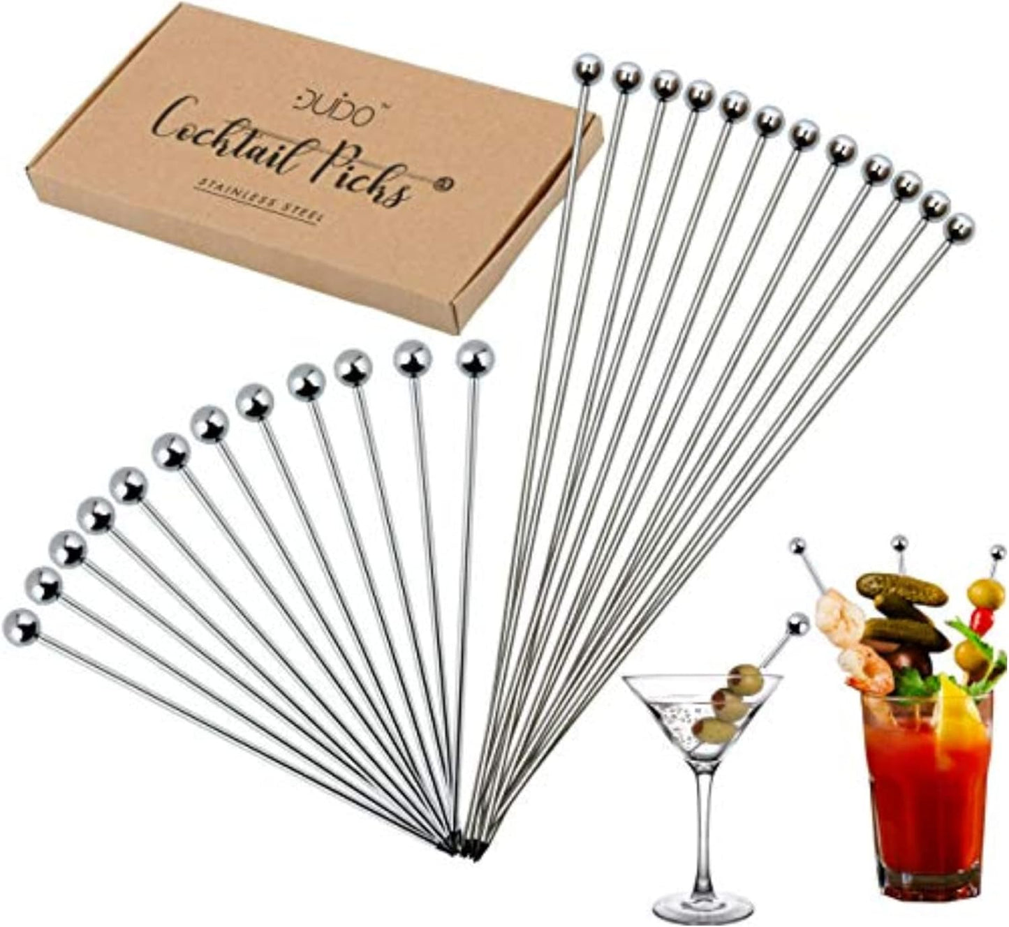 DUIDO Stainless Steel Cocktail Picks - 24 Pack Reusable