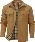 Flygo Mens Flannel Lined Shirt Jacket - Lightweight Western Layer adds