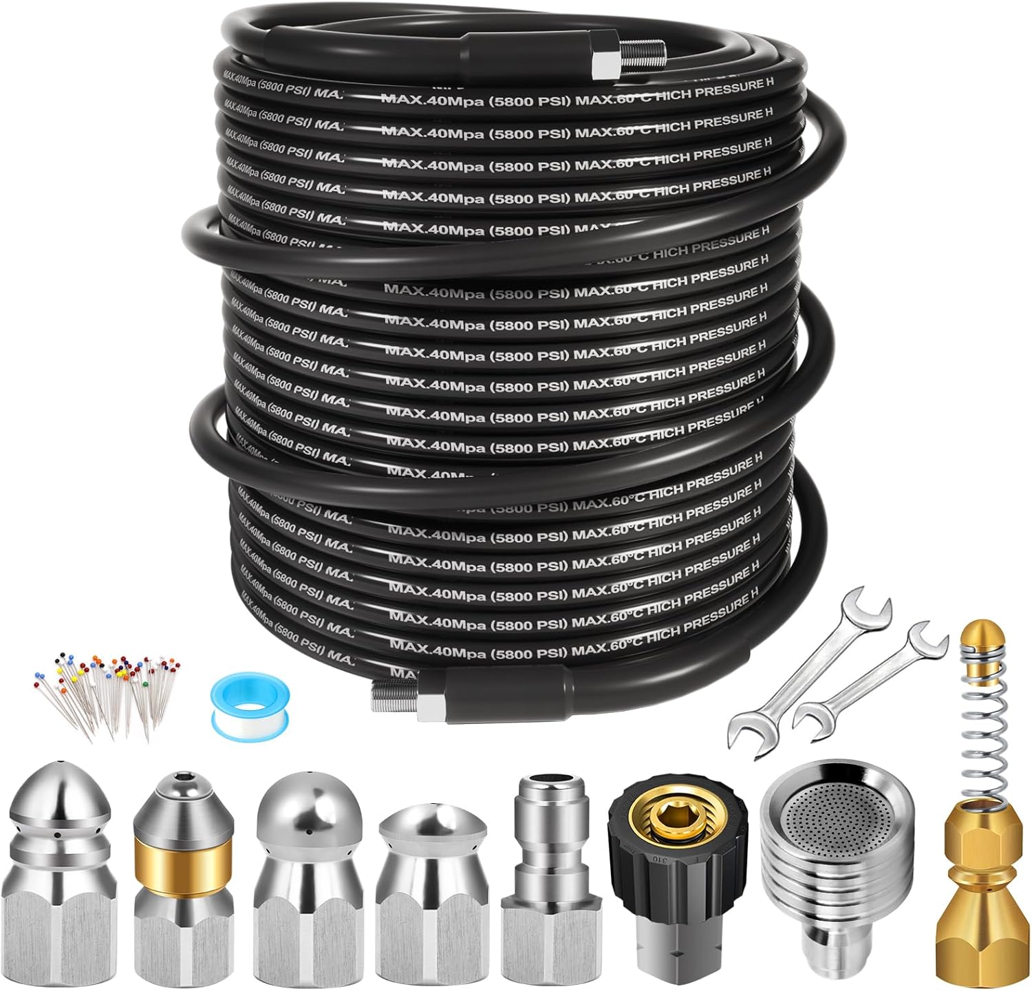 110FT Sewer Jetter Kit for Pressure Washer with 5800PSI Power