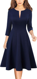 VFSHOW Womens Front Zipper Crisscross Waist A-Line Dress - Office Wear