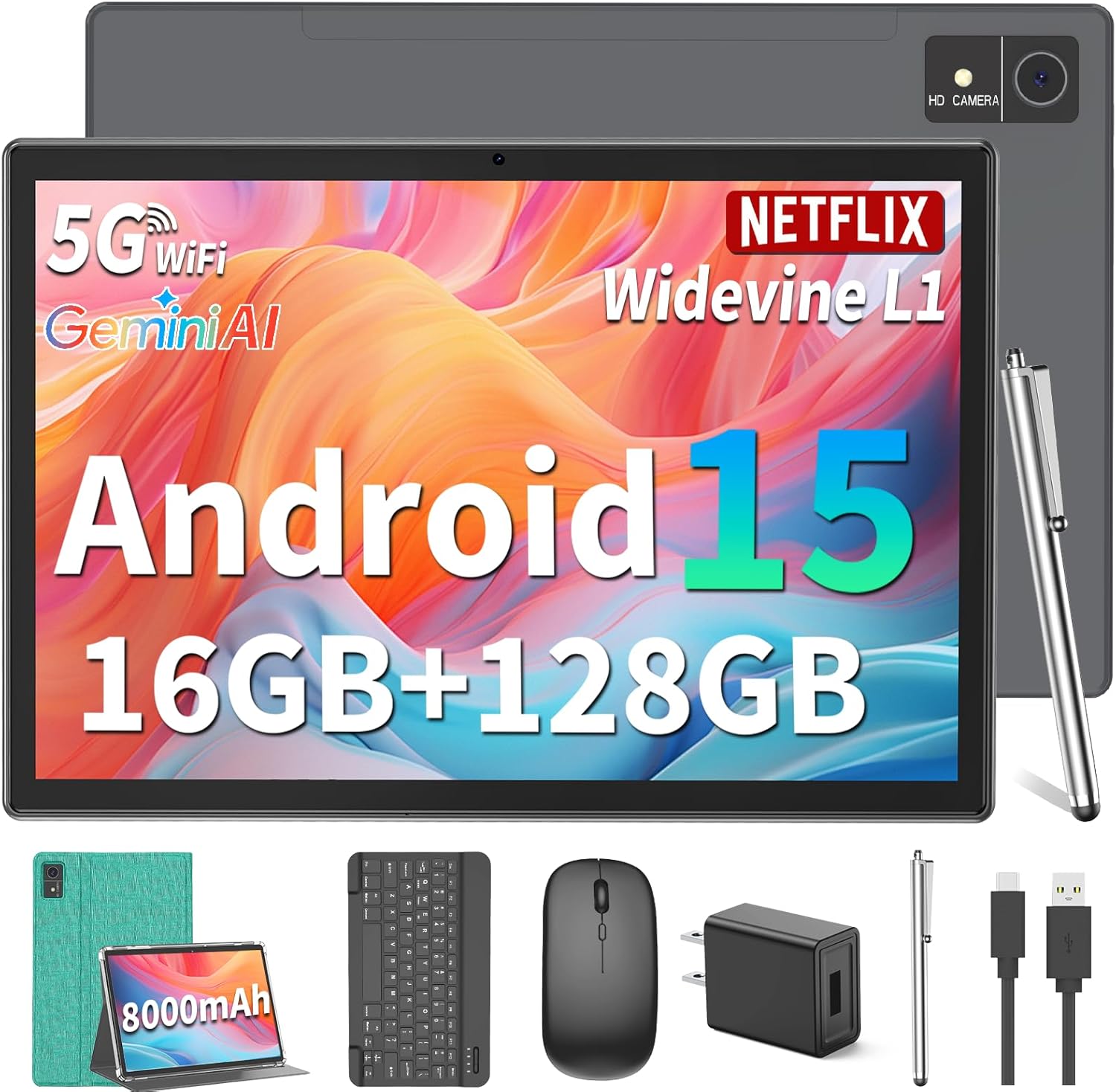 Android 15 Tablet with Keyboard - Powerful 10 inch Device