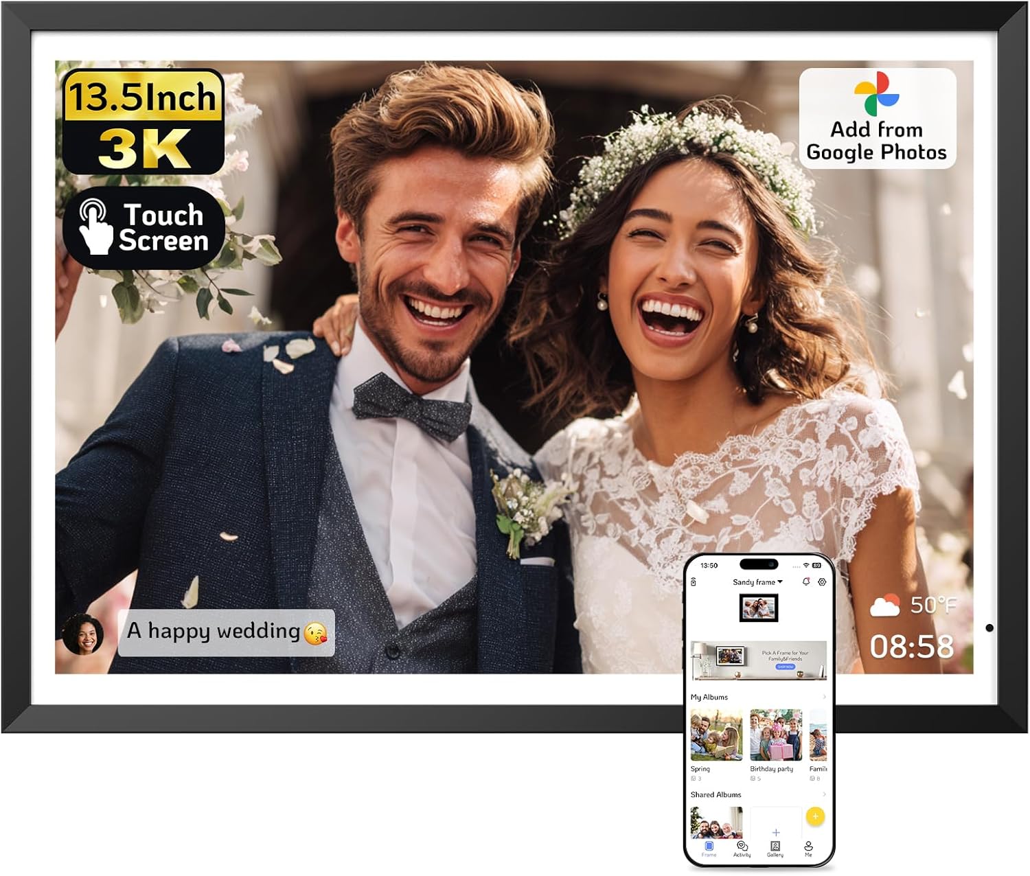 NexFoto 13.5 Inch Touchscreen Digital Picture Frame with WiFi