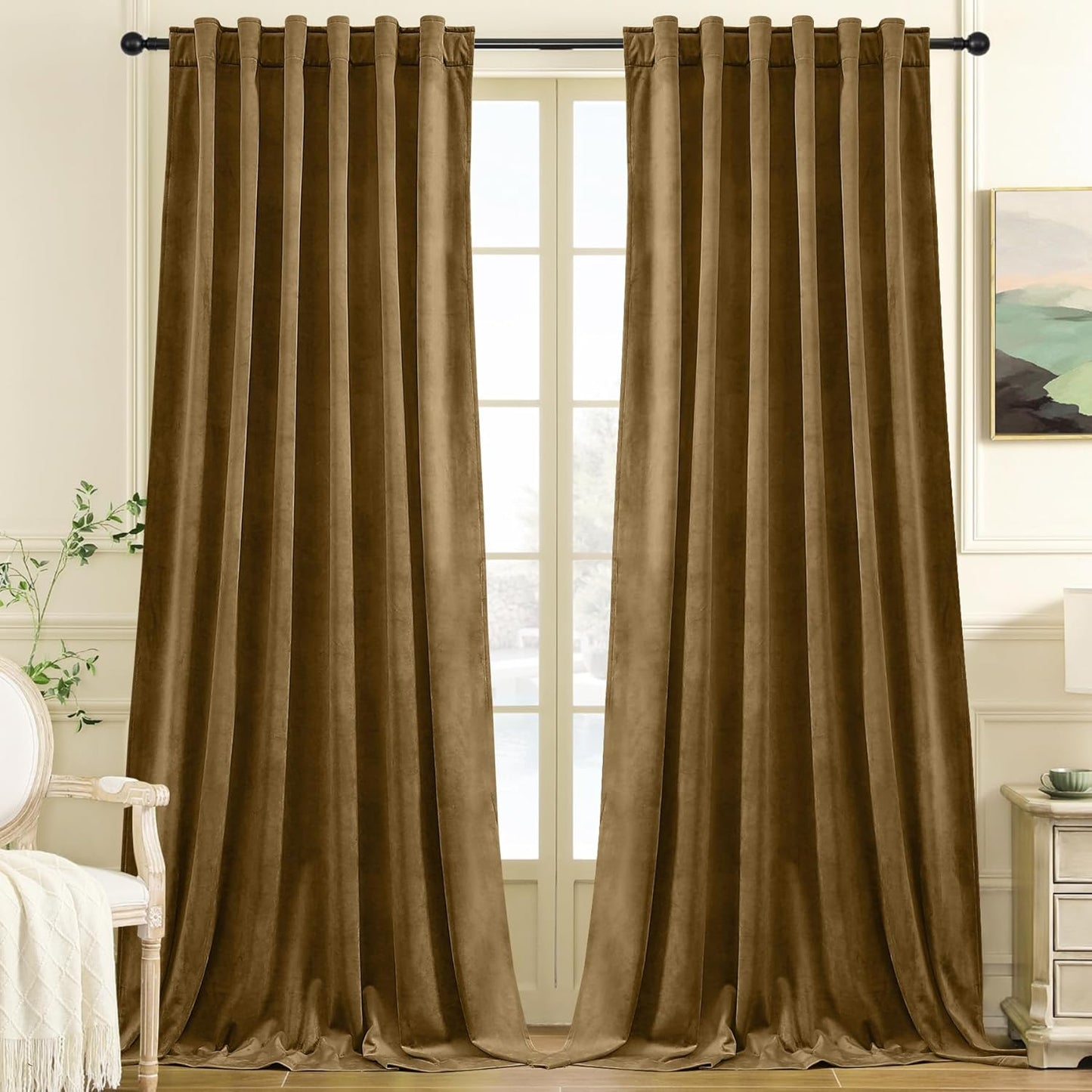 Nemia Gold Brown Velvet Curtains for Luxury Bedroom Living Room