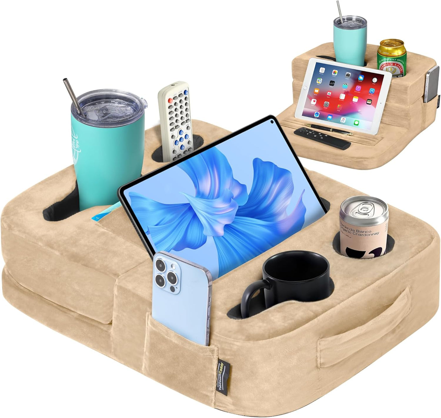 Couch Cup Holder Tray Pillow for Drinks, Snacks, and More