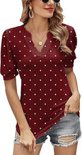Romanstii Women Casual V-Neck Puff Sleeve Top - Soft Breathable Fit