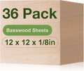 ROBOTIME Basswood Sheets 1/8 in 12 x 12 - 36-Pack Laser Blanks
