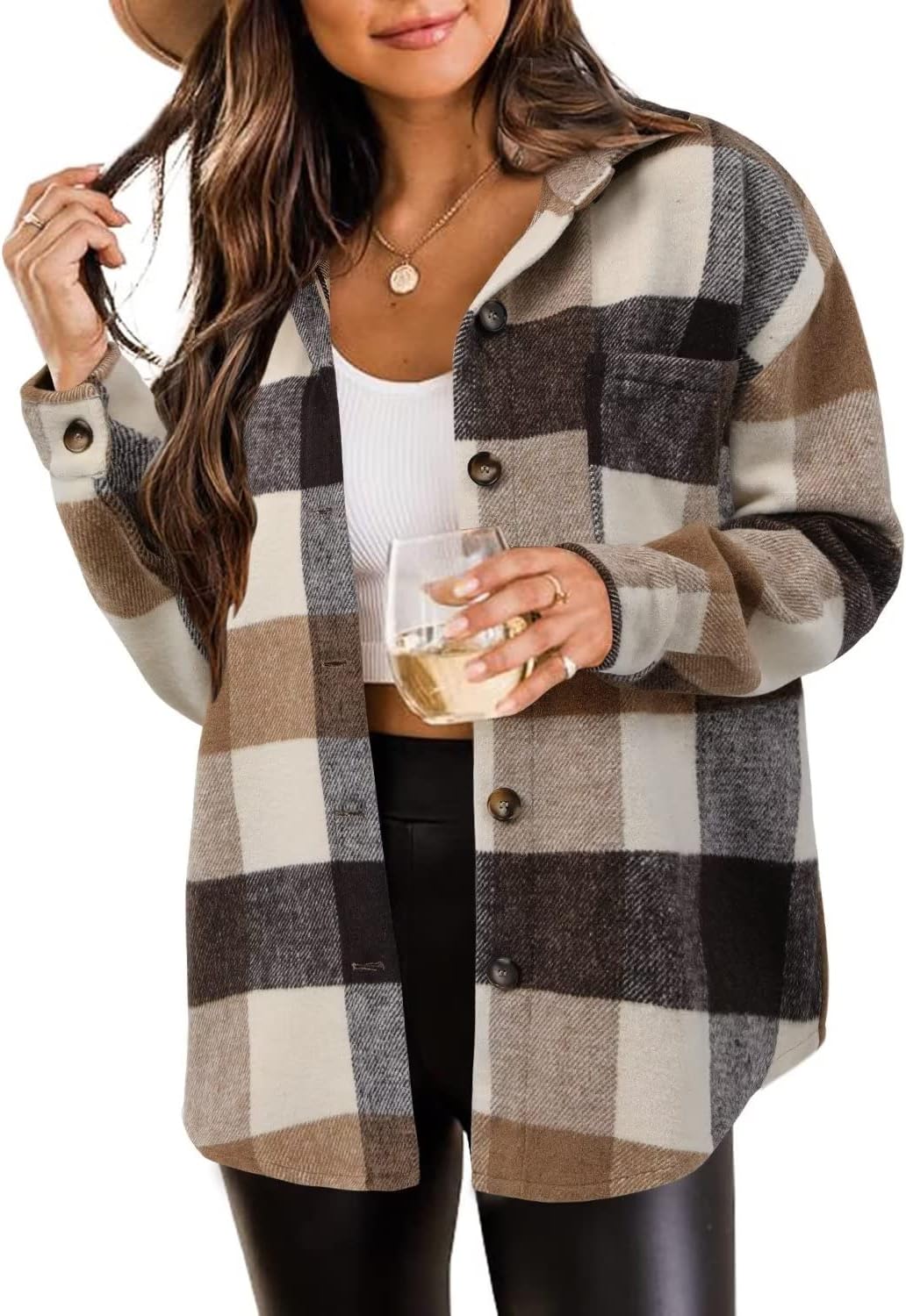 ZOLUCKY Womens Shackets Jacket Plus Size Long Sleeve Blouse