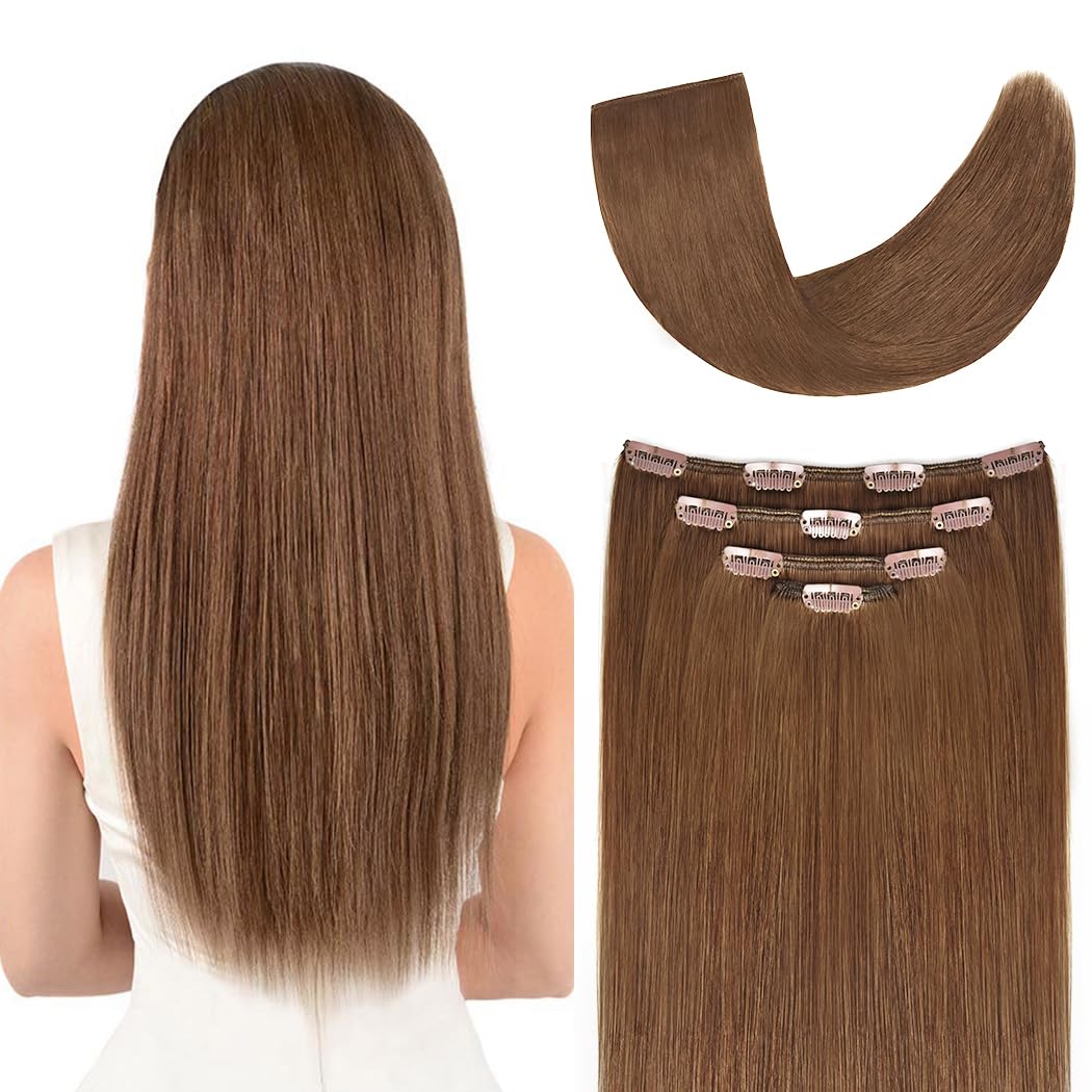 18 Clip in Hair Extensions Remy Human Hair for Women - Ash Brown