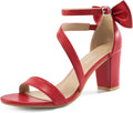 Chunky Heels for Women Wedding Silver Bow Sandals - Comfortable 1.57in