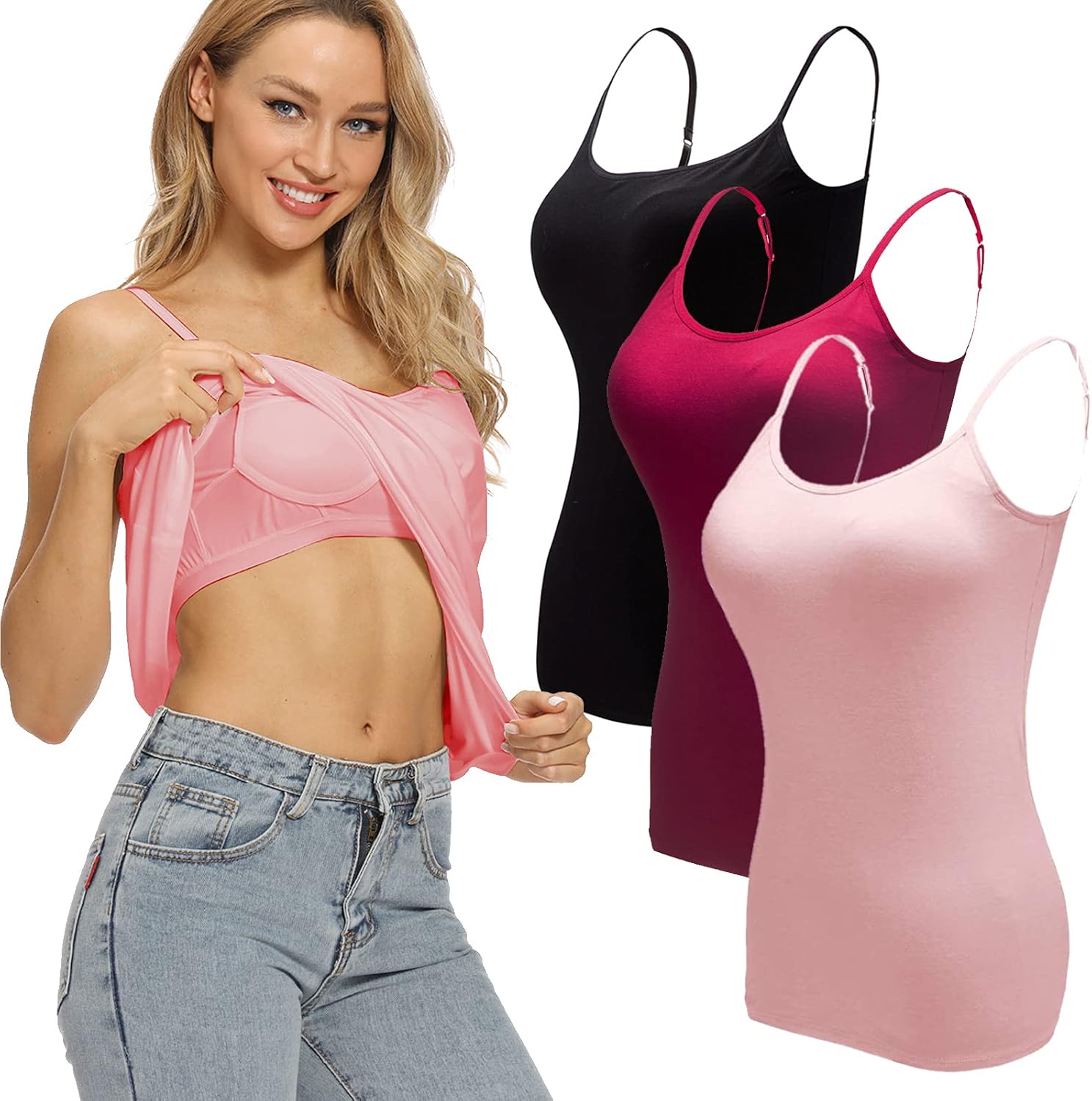 Ibeauti Womens Camisoles with Built in Padded Bra for Comfort