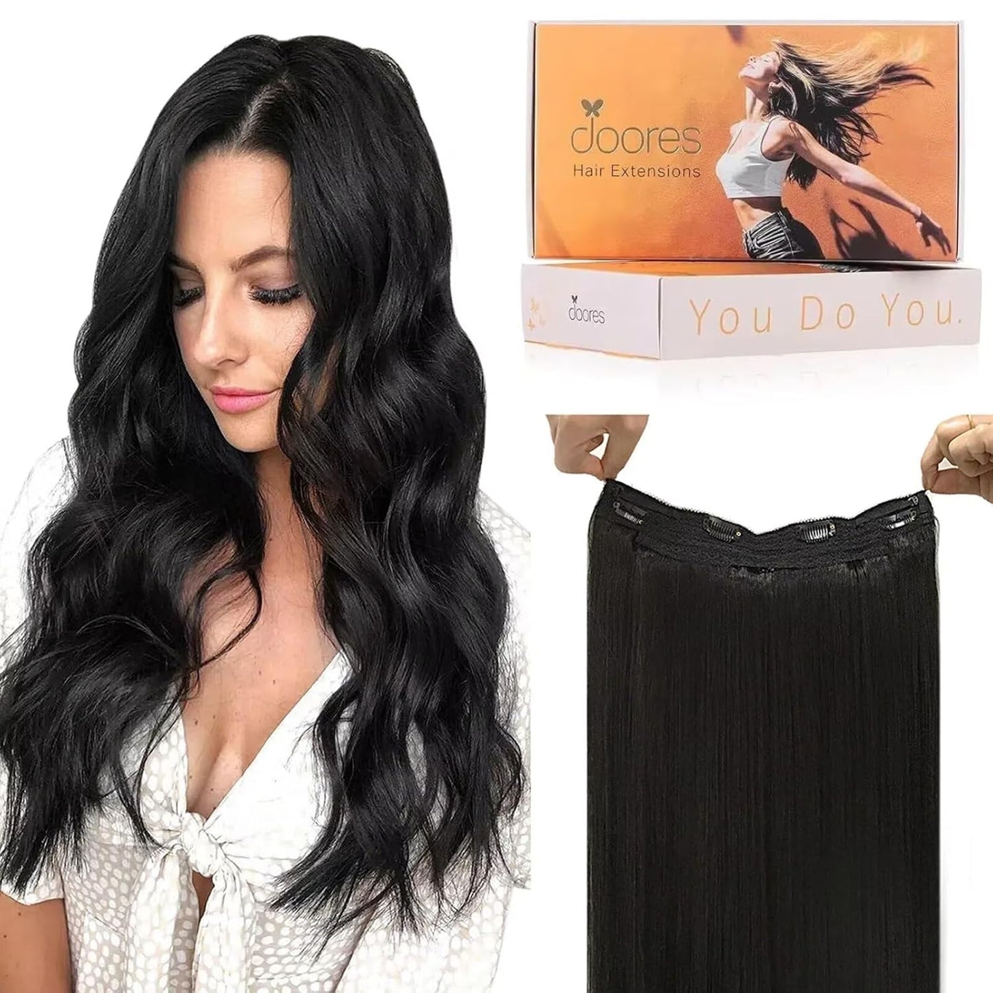 DOORES Human Hair Extensions Wire Hair for Natural Volume